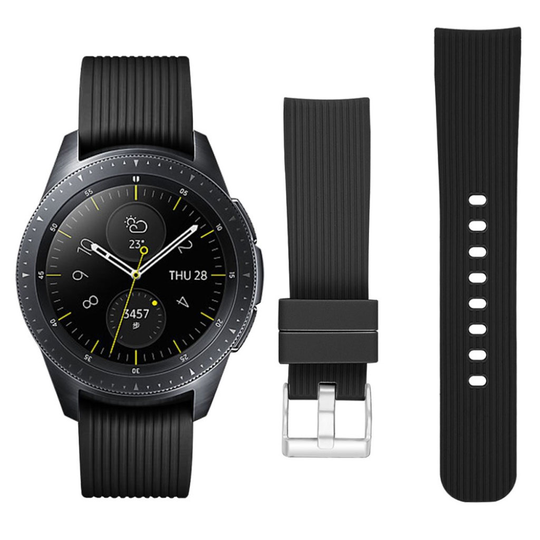 Samsung Galaxy Watch (42mm) raidallinen silikooni muovinen kellon vaihto ranneke - Musta