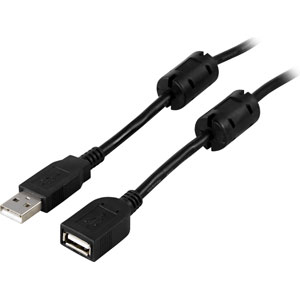 USB 2.0 -kaapeli, Type A Uros - Type A Naaras, Ferriittiytimet, 2 M, Musta