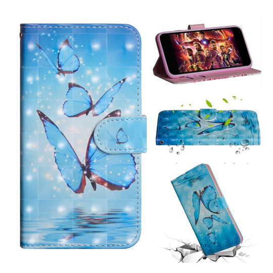 Sony Xperia L3 kuviollinen décor nahkainen suojakotelo - Sininen Perhonen