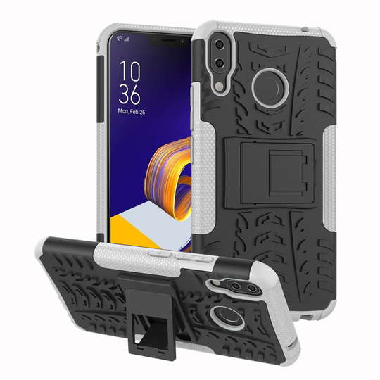 Asus ZenFone 5Z (ZS620KL) Anti-slip PC ja Silikooni Hybriidi Takasuoja Kuori - White