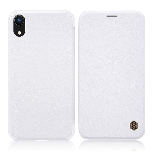 iPhone Xr NILLKIN Qin Sarjainen synteetti nahkainen suojakotelo korttipaikalla - Valkoinen