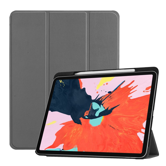 iPad Pro 12.9 inch (2018) taivutettava synteetti nahkainen suojakotelo kynäpaikalla - Harmaa