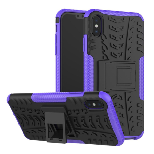 iPhone Xs Max Karu hybriidi muovinen takasuoja kuori jalkatuella - Violetti