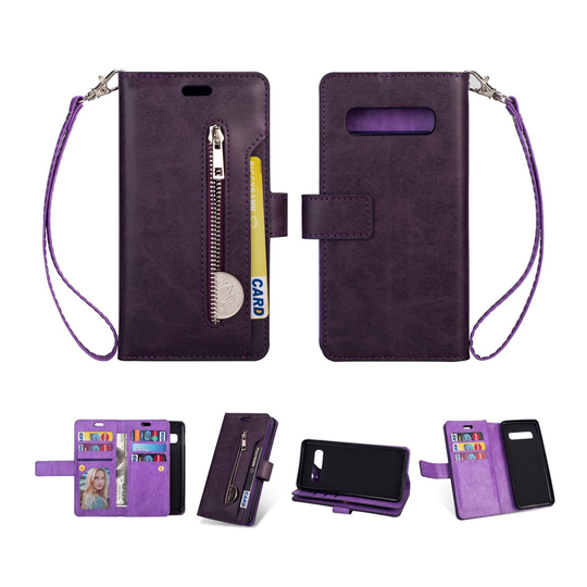 Samsung Galaxy S10 Plus monipaikkainen nahkainen suojakotelo - Violetti