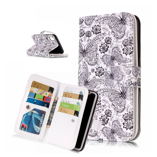 iPhone Xs Max kuviollinen synteetti nahkainen lompakko suojakotelo useilla kortti paikoilla - Kauniit Perhoset