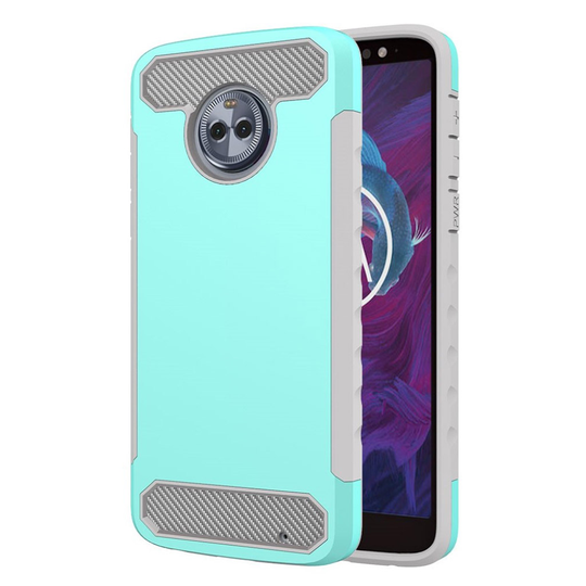 Motorola Moto G6 Plus Hiilikuitu Harjattu Muovi ja TPU suoja Kuori - Cyaani Sininen