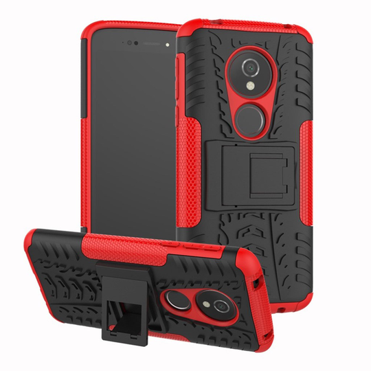 Motorola Moto E5 / G6 Play Anti-Slip PC Silikooni Takasuojakuori jalkatuella - Punainen