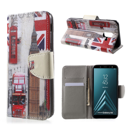 Samsung Galaxy A6 Kuvallinen PU Nahka Seisova Lompakko Kuori - Big Ben ja UK Lippu