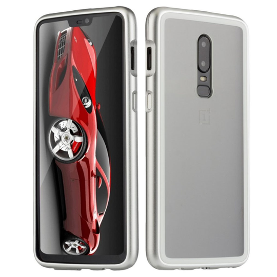 OnePlus 6 Magneettinen Kehys Ja Karkaistu Lasinen Takasuoja Kuori - Hopea