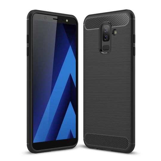 Samsung Galaxy A6 Plus Hiilikuitu Harjattu Pinta TPU Suojakuori - Musta