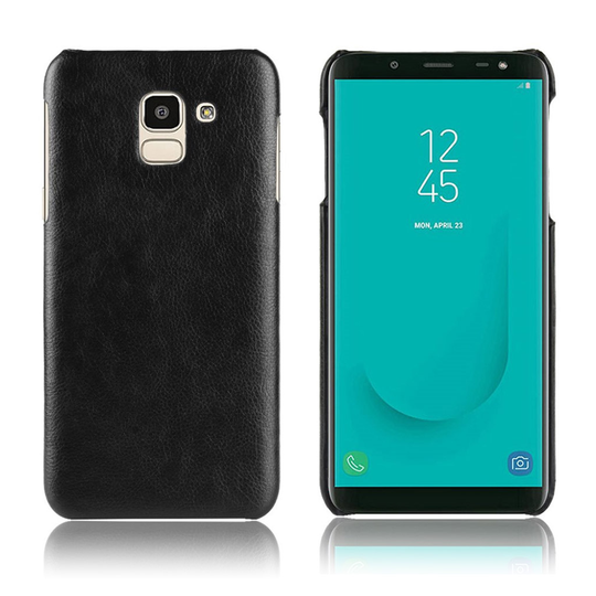 Samsung Galaxy J6 (2018) Liitsihedelmän Jyväinen Synteetti Nahka Pinnoitettu Muovi Takasuoja Kuori - Musta