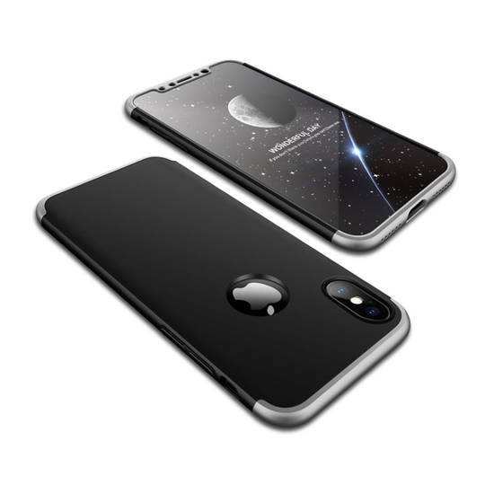 iPhone Xs Max GKK 3 palainen matta pintainen kova muovinen suojakuori logo reiityksellä - Hopea/ Musta