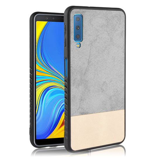 Samsung Galaxy A7 (2018) kaksivärinen kova muovinen takasuoja kuori pinnoitettu synteetti nahalla - Harmaa