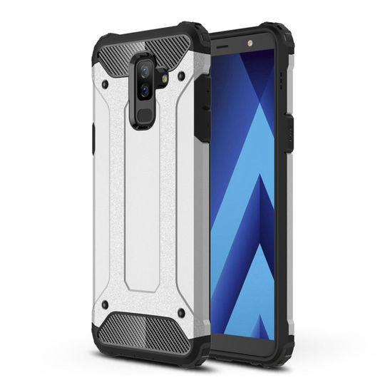 Samsung Galaxy A6 Plus Armor Guard Muovi ja TPU Hybriidi Takaosa Suoja Kuori - Hopea