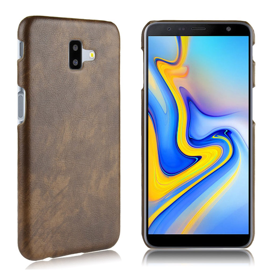 Samsung Galaxy J6 Plus (2018) liitsihedelmä jyvä rakenne synteetti nahka pinnoitettu muovi kuori - Ruskea
