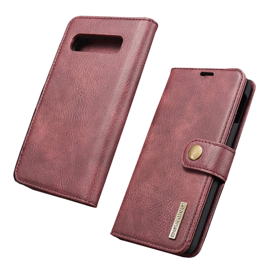 DG.MING Samsung Galaxy S10 Plus 2-in-1 haljasnahkainen suojakotelo - Punainen