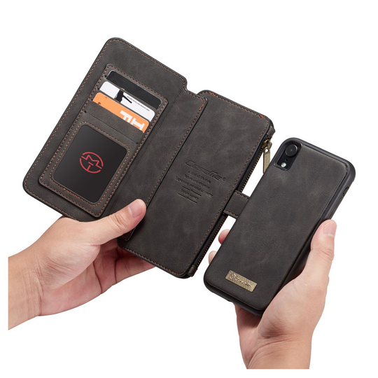 iPhone Xr CASEME 2in1 irrotettava lompakko suojakotelo useilla kortti paikalla - Musta