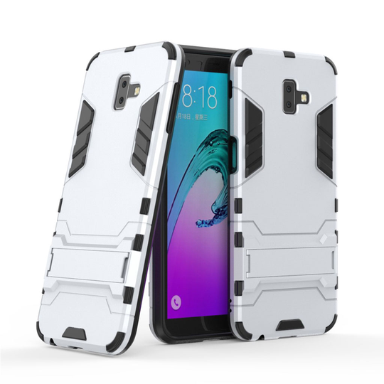 Samsung Galaxy J6 Plus (2018) iskukestävä takasuoja kuori jalkatuella - Valkoinen