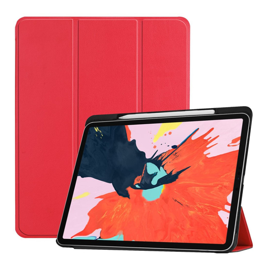 iPad Pro 12.9 inch (2018) taivutettava synteetti nahkainen suojakotelo kynäpaikalla - Punainen