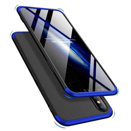 iPhone Xs Max GKK kolme palainen matta pintainen kova muovinen takasuoja kuori - Musta/ Sininen