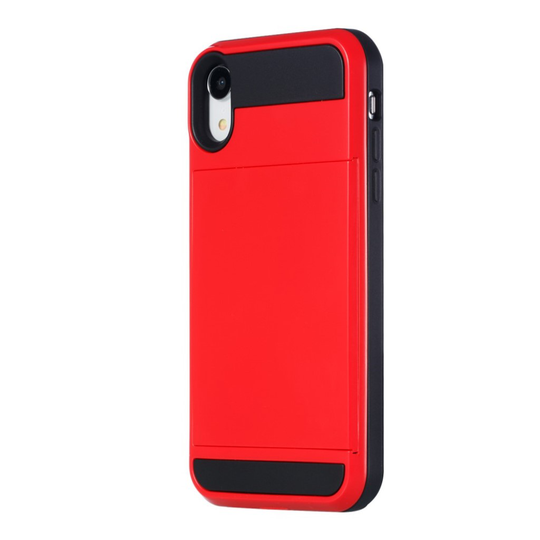 iPhone Xr Kortti paikalla varustettu hybriidi muovinen takasuoja kuori - Punainen