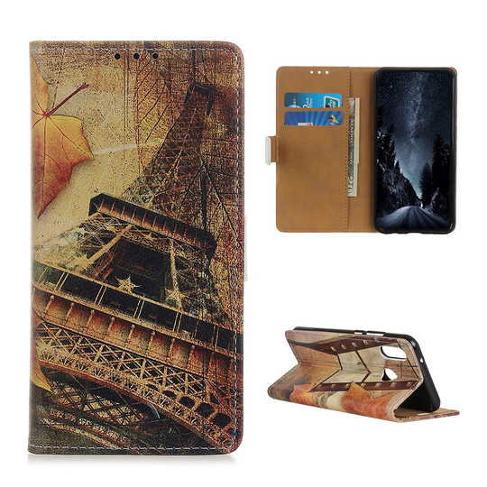 Samsung Galaxy A40 pattern leather case - Maple Leaves and Eiffel Tower