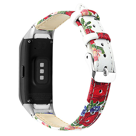 Samsung Galaxy Fit cowhide leather watch band - White / Red Flower