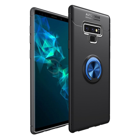 Samsung Galaxy Note9 Muovinen Magneetilla Sekä Sormirenkaalla Varustettu Takasuoja Kuori - Musta/ Sininen