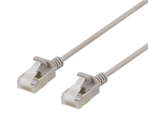 U/FTP Cat6a -laitekaapeli, Ohut, Läpimitta 3,8 Mm, 0,3 M, 500 MHz, LSZH, Harmaa
