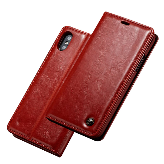 iPhone XS CASEME öljy vahattu synteetti nahkainen lompakko suojakotelo - Punainen