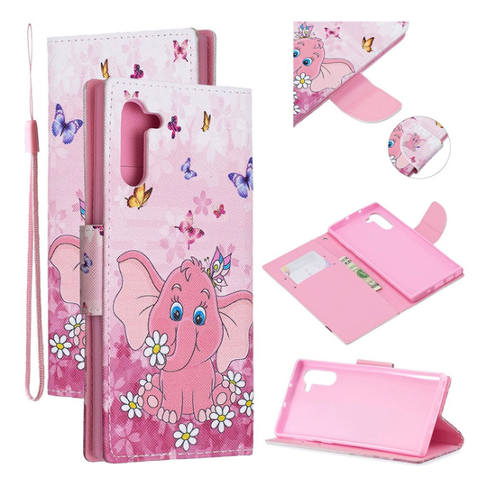 Wonderland Samsung Galaxy Note 10 flip kotelot - Pinkki Norsu