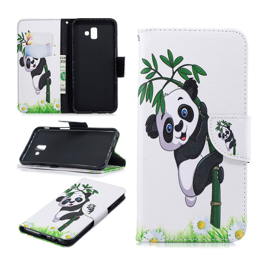Samsung Galaxy J6 Plus (2018) kuviollinen synteetti nahkainen suojakotelo magneetti lukolla - Bambuu Panda