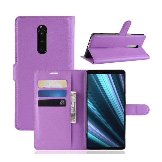 Sony Xperia XZ4 litsi pintainen nahkainen flip suojakotelo - Violetti