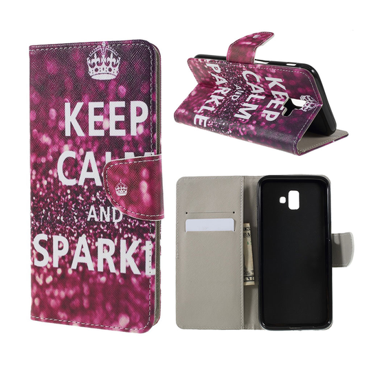 Samsung Galaxy J6 Plus (2018) kuviollinen lompakko suojakotelo synteetti nahasta - Keep Calm and Sparkle