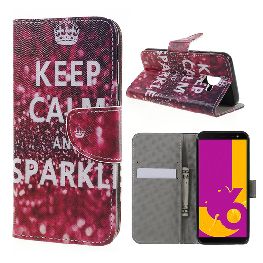 Samsung Galaxy J6 Kuvallinen Seisova PU Nahkinen Suojaava Lompakko Kotelo - Keep Calm Teksti
