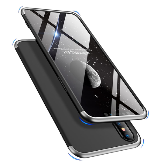 iPhone Xs Max GKK kolme palainen matta pintainen kova muovinen takasuoja kuori - Musta/ Hopea