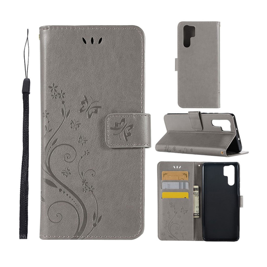 Huawei P30 Pro painettu Perhonen Kukka nahkainen flip suojakotelo - Harmaa
