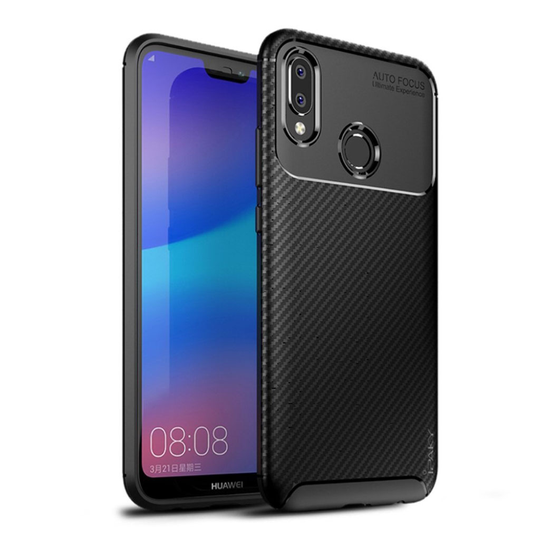 Huawei P20 Lite IPAKY hiilikuitu harjattu silikooni muovinen takasuoja kuori - Musta