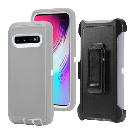 Samsung Galaxy S10 Plus shockproof belt clip case - White / Grey