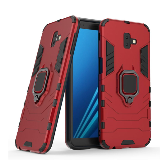 Samsung Galaxy J6 Plus (2018) hybriidi takasuoja kuori muovista missä magneetti ja sormirengas - Punainen