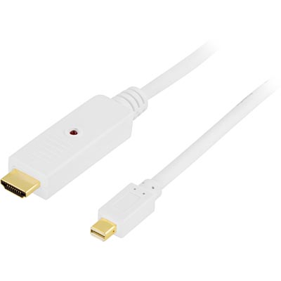 DELTACO monitorikaapeli mini DisplayPort > HDMI ääni mukana 20-pin uros - 19-pin uros 2m valkoinen