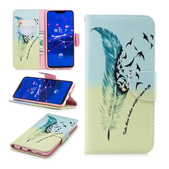 Huawei Mate 20 Lite seisova mallinen kuviollinen synteetti nahkainen lompakko suojakotelo - Linnut Ja Sulka