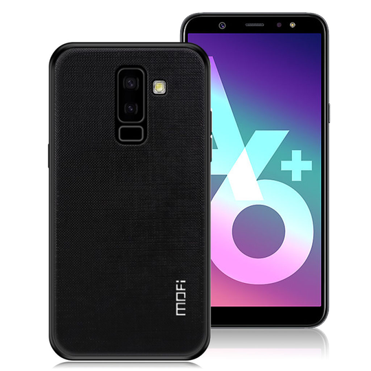 Samsung Galaxy A6 Plus (2018) MOFI Pyyhe Rakenne Kankaalla Pinnoitettu Kova Muovinen Takasuoja Kuori - Musta
