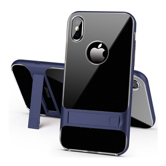 iPhone Xs Max ELEGANCE hybriidi takasuoja kuori silkin sileällä pinnalla jalkatuella - Sininen