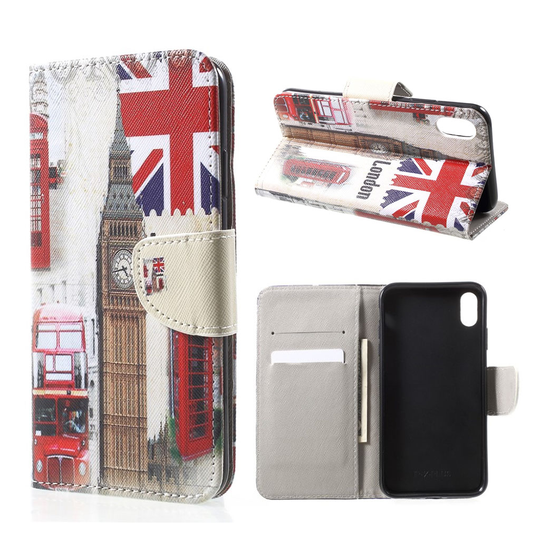 iPhone Xs Max Ristisynteetti Nahaka Pintainen Lompakko Kotelo Kuvioilla - Big Ben Ja UK Lippu