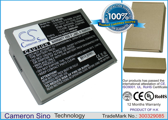 Dell Inspiron 1100 Inspiron 1150 Inspiron 5100 Inspiron 5150 Inspiron 5160 Latitude 100L Latitude 1150 Latitude 5150 Latitude 5160 akku 6600 mAh