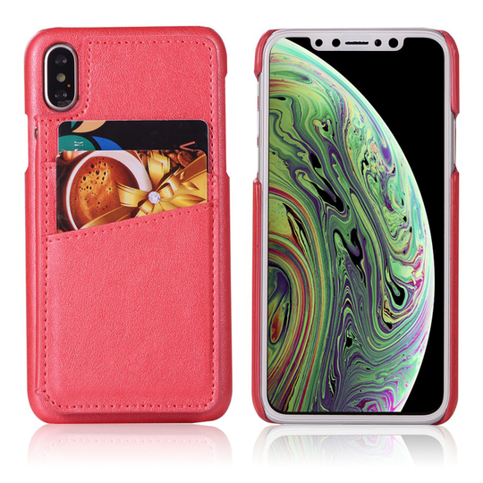 iPhone XS Kova muovinen suojakuori pinnoitettu synteetti nahalla korttipaikoilla ja peilillä - Ruusu