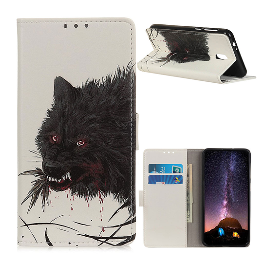 Nokia 1 Plus folio leather case - Black Wolf