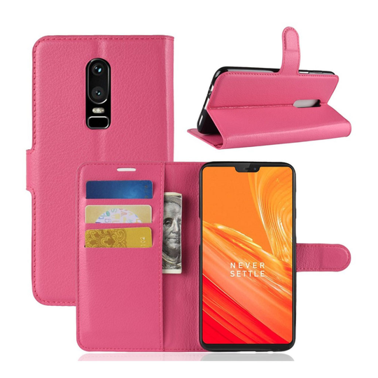 Oneplus 6 Liitsihedelmän Jyvä PU Nahka Lompakko Kuori - Ruusu