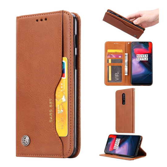 OnePlus 6 PU Nahka Lompakko Kuori Korttipaikoilla - Ruskea